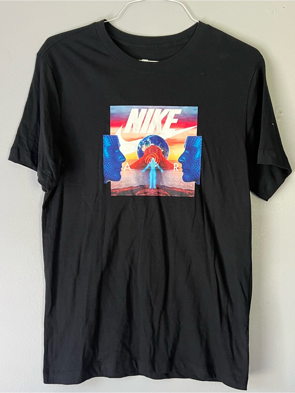 Nike Air Black Graphic Tee with Colorful Retro Print size small